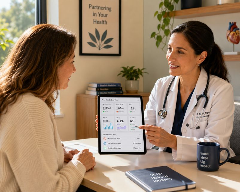 reviewing health data on a tablet